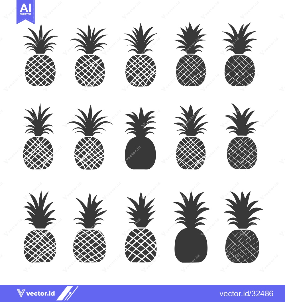 Premium Vector of Collection of Black and White Pineapple Silhouettes