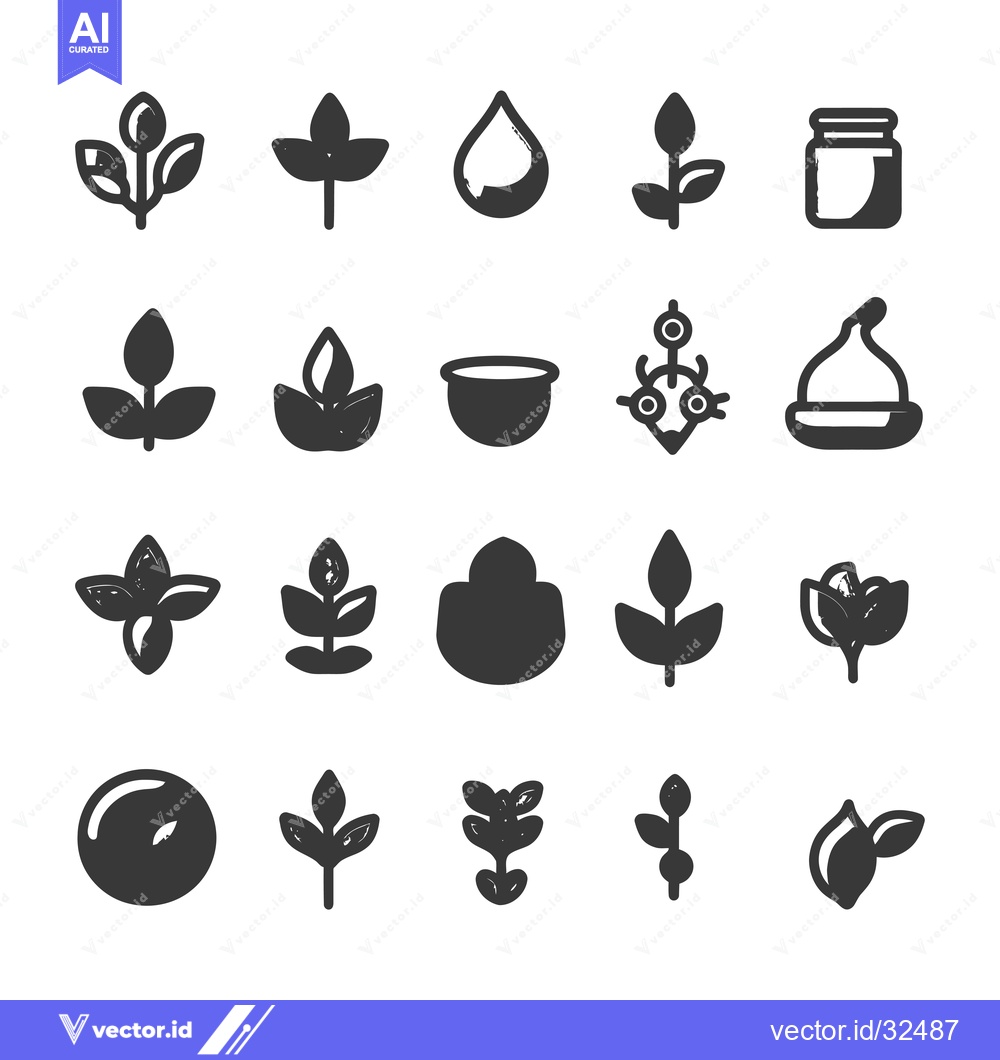 Premium Vector of Collection of Black and White Plant and Leaf Icons