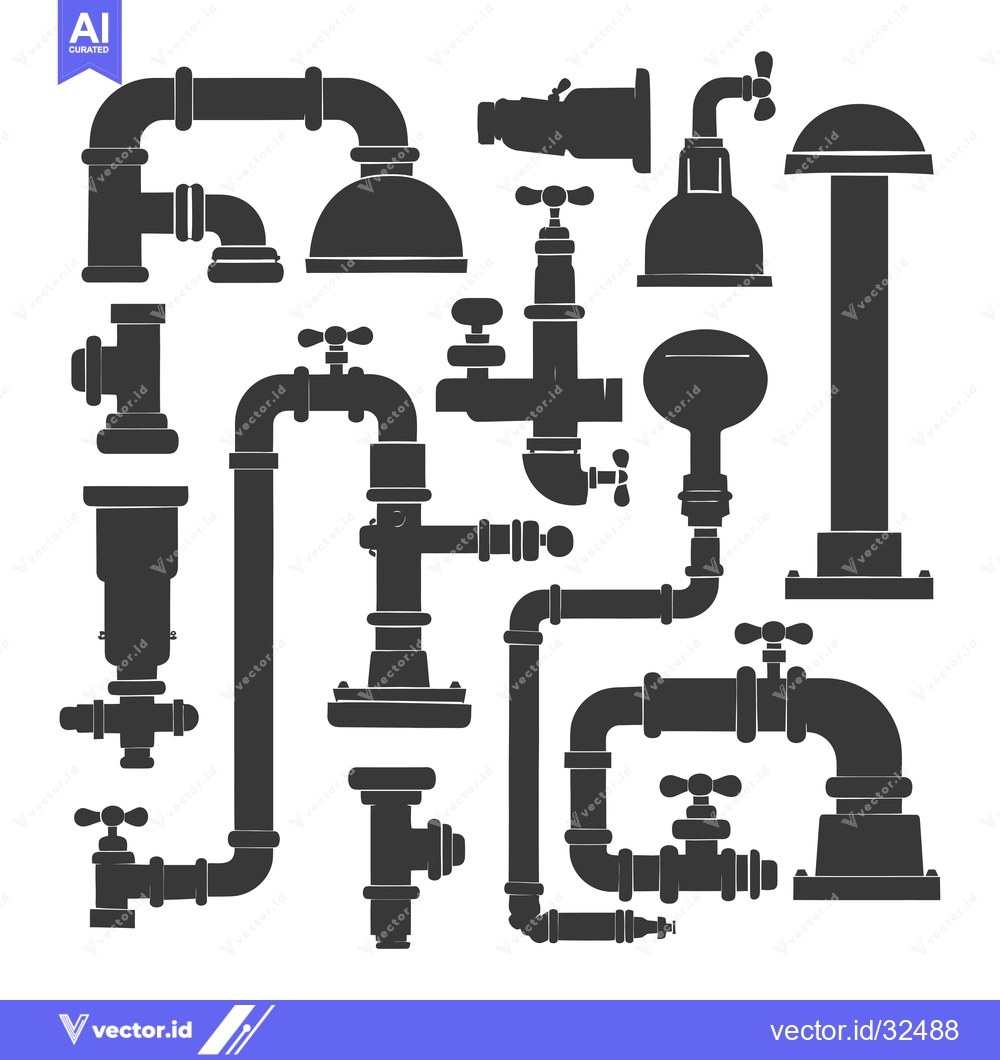 Premium Vector of Collection of Black and White Plumbing Pipe and Faucet Silhouettes