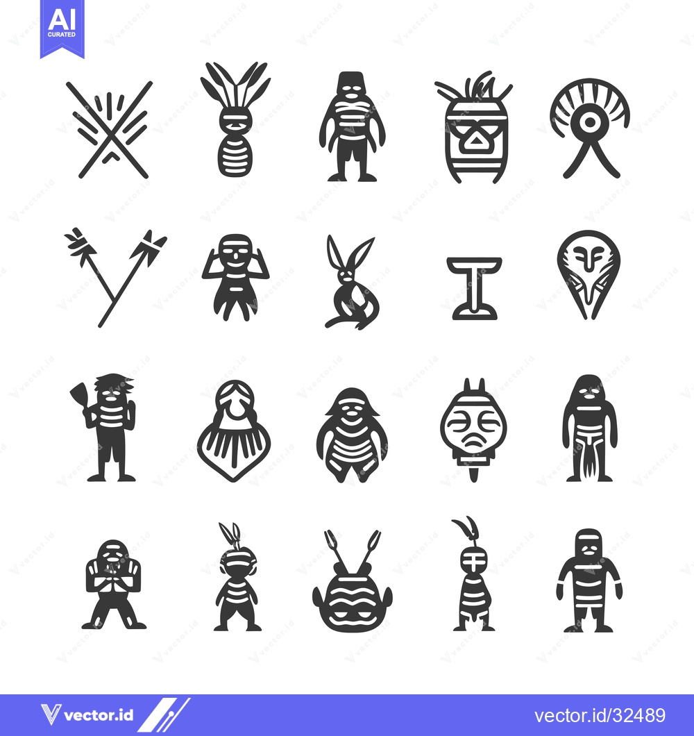 Premium Vector dari Collection of Black and White Primitive Tribal Human and Animal Icons