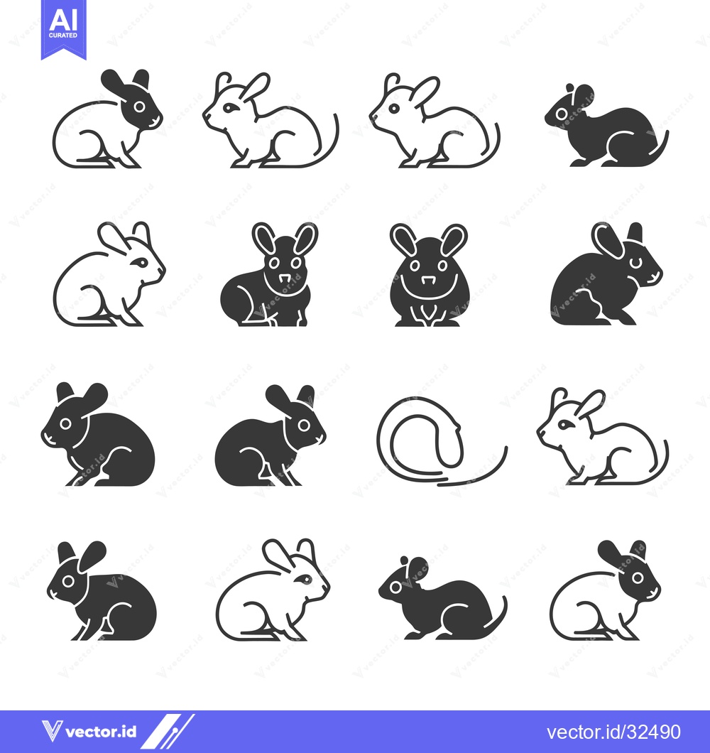 Premium Vector dari Collection of Black and White Rabbit and Mouse Line Art Icons