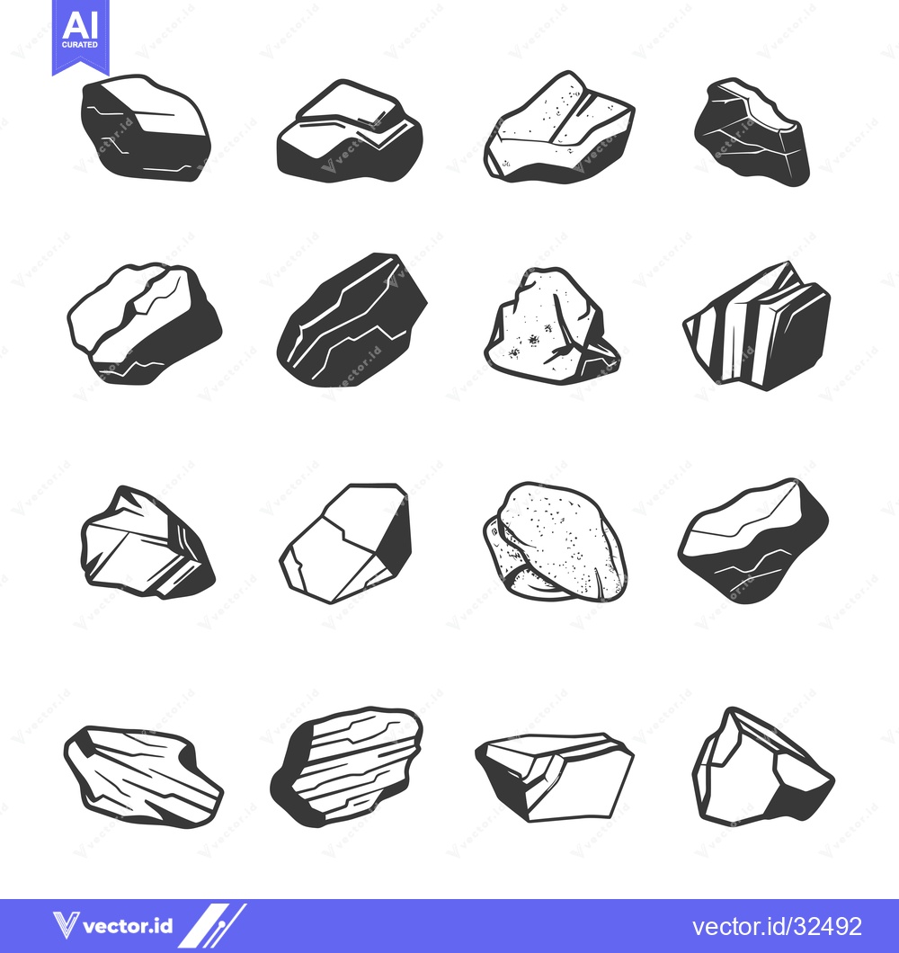 Premium Vector of Collection of Black and White Rock Illustrations