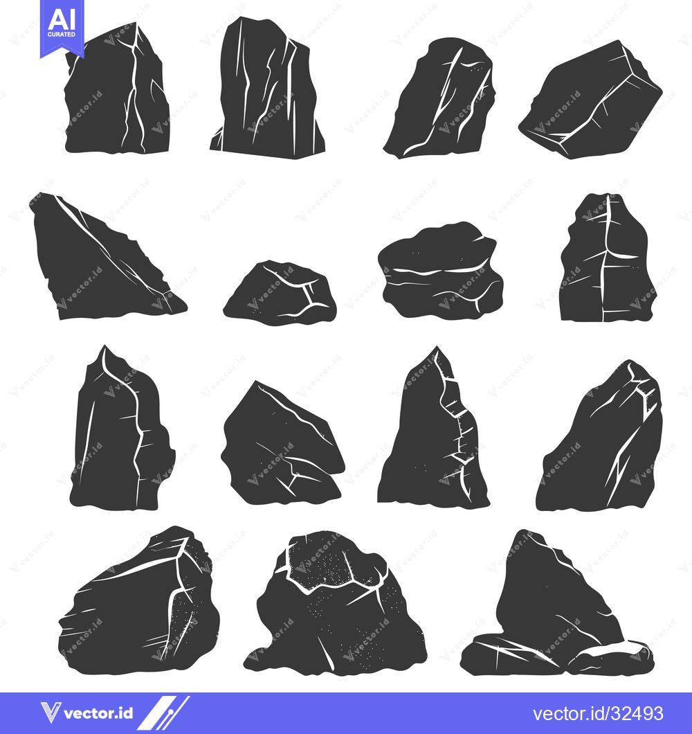 Premium Vector of Collection of Black and White Rock Silhouettes
