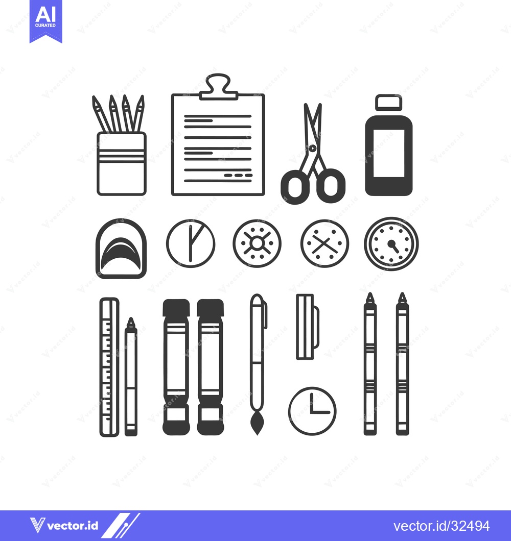 Premium Vector dari Collection of Black and White School Supplies Icons