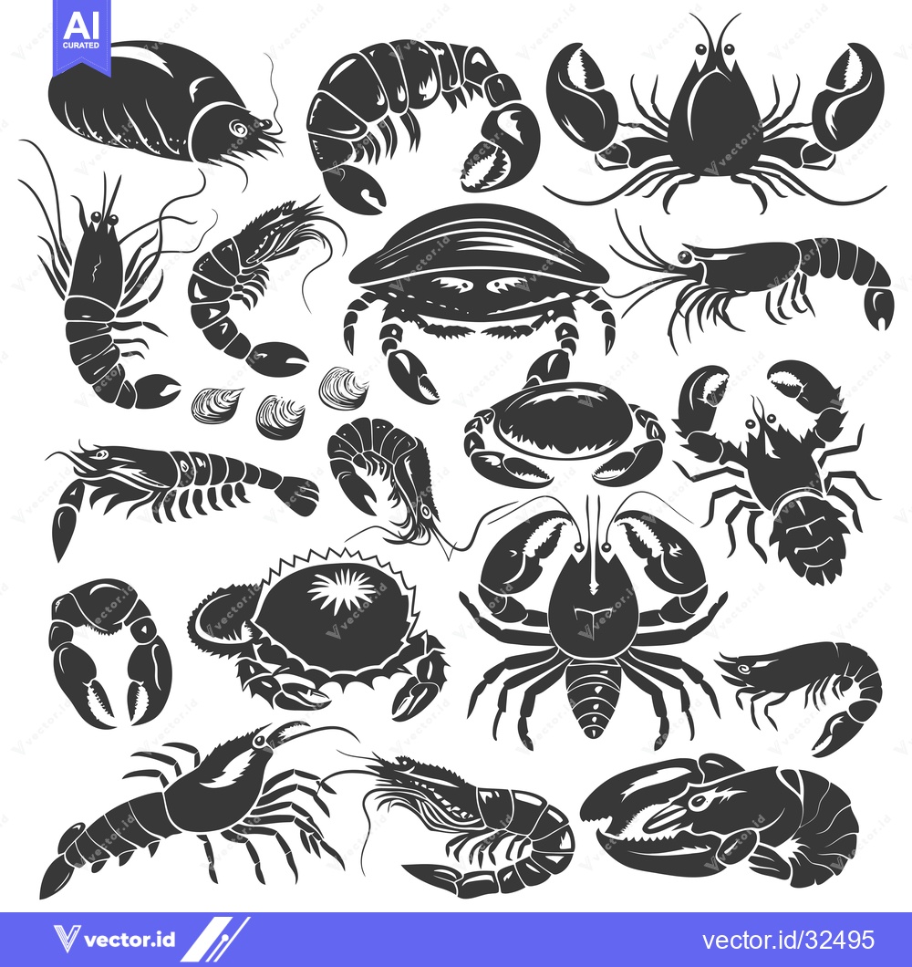 Premium Vector dari Collection of Black and White Seafood Silhouettes