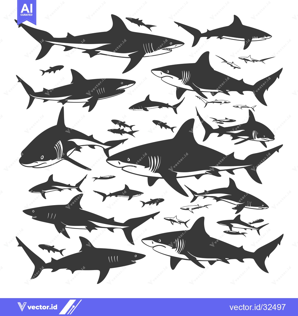 Premium Vector dari Collection of Black and White Shark Silhouettes