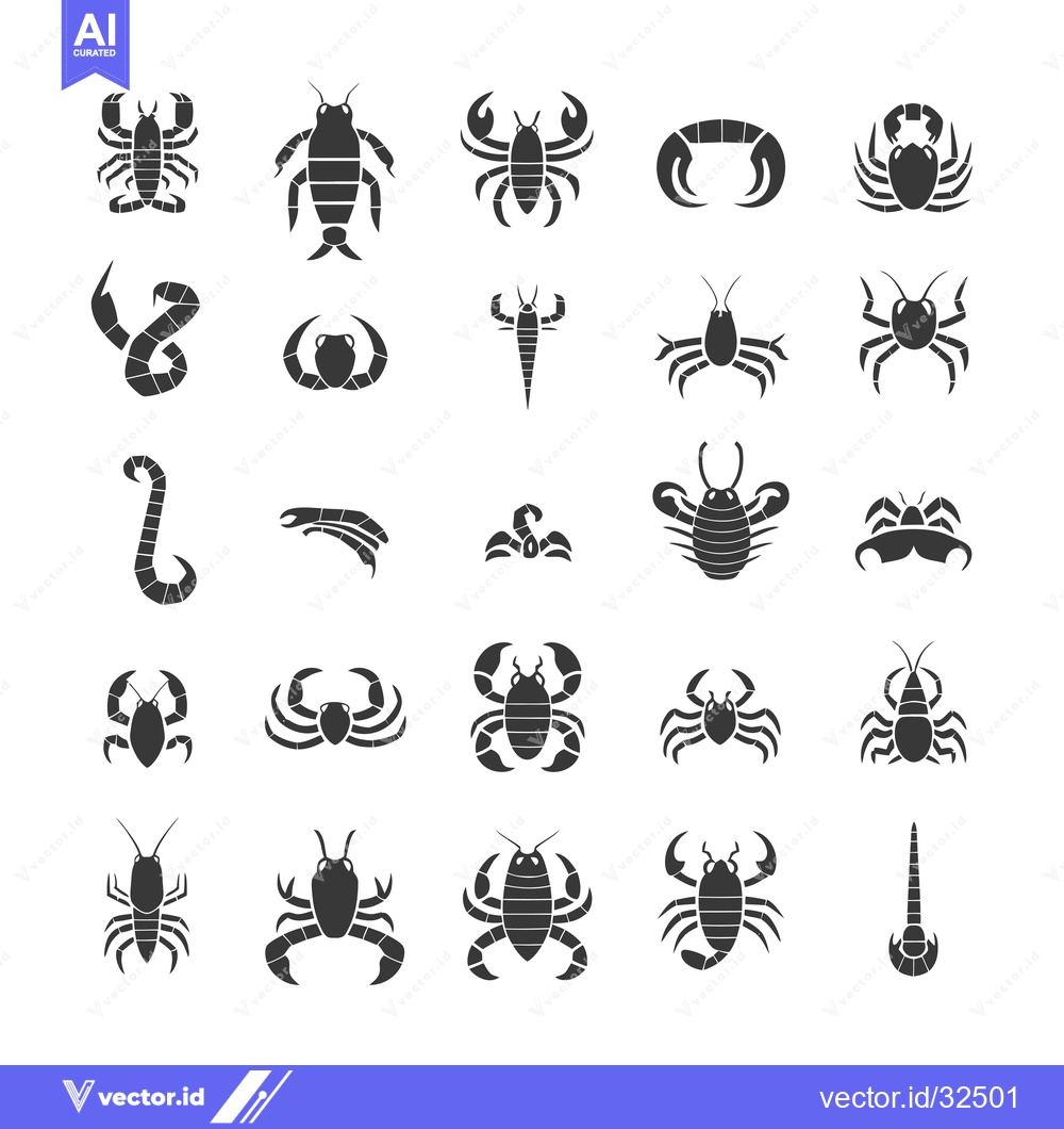 Premium Vector dari Collection of Black and White Silhouette Images of Scorpions and Crabs