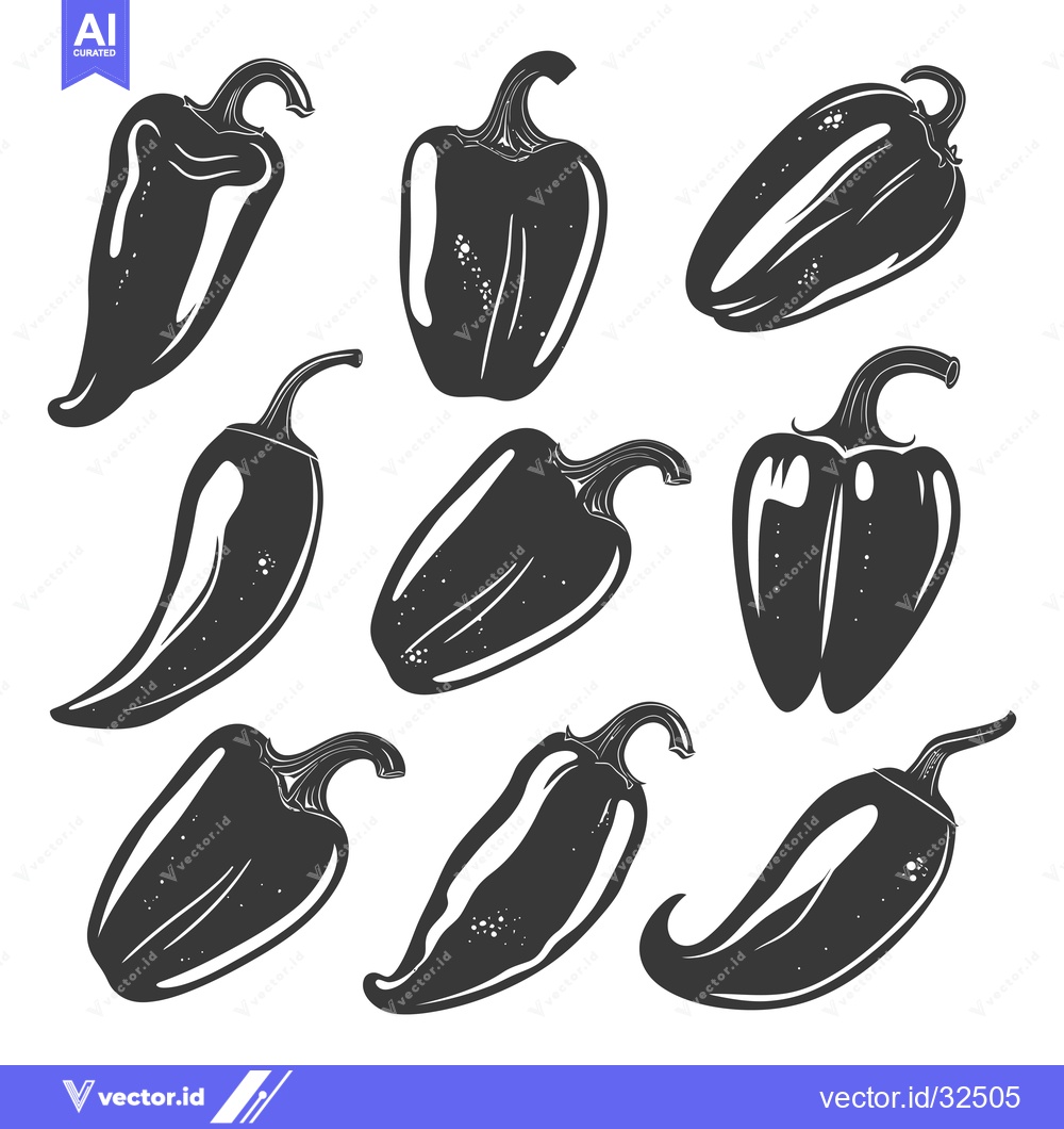 Premium Vector dari Collection of Black and White Silhouettes of Bell Peppers