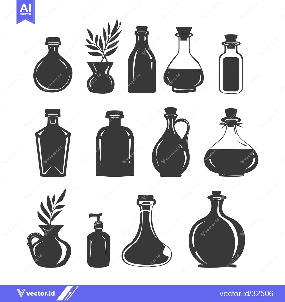 Premium Vector of Collection of Black and White Silhouettes of Bottles and Vases