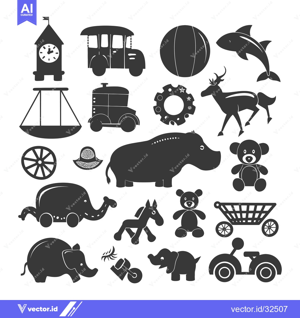 Premium Vector dari Collection of Black and White Silhouettes of Children's Toys