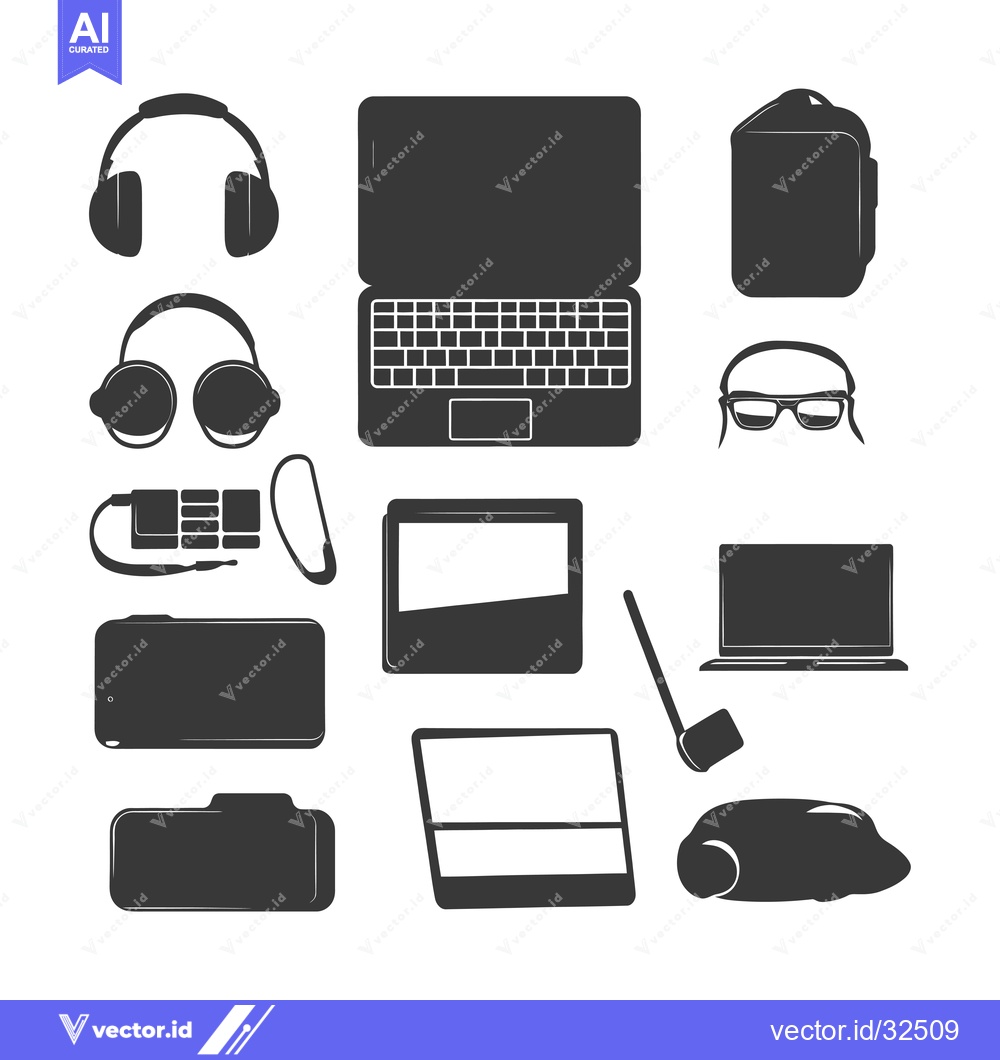 Premium Vector dari Collection of Black and White Silhouettes of Electronic Devices