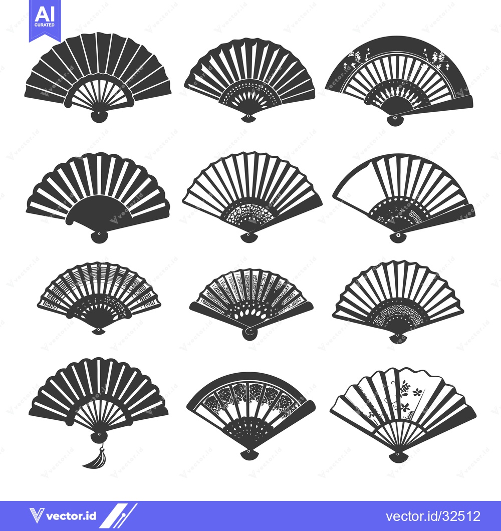 Premium Vector dari Collection of Black and White Silhouettes of Folding Fans