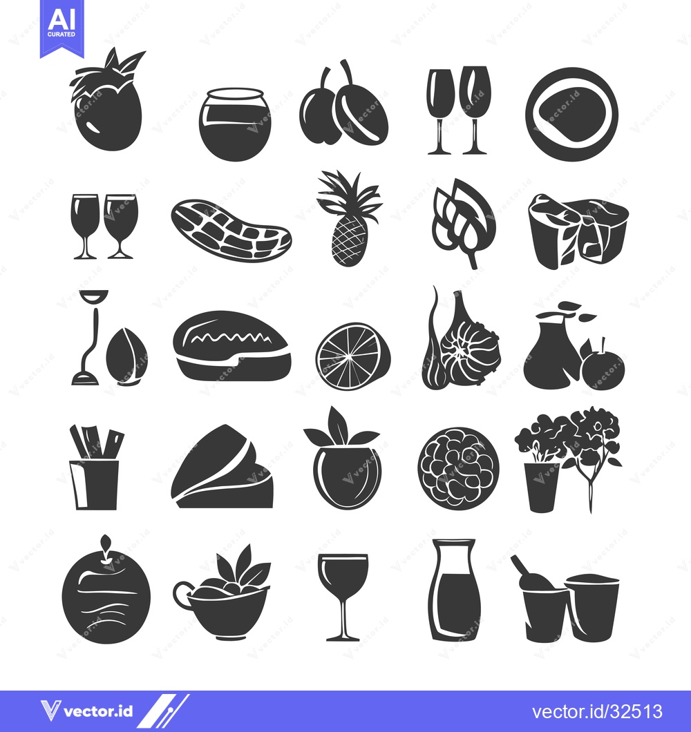 Premium Vector dari Collection of Black and White Silhouettes of Food and Drink Items