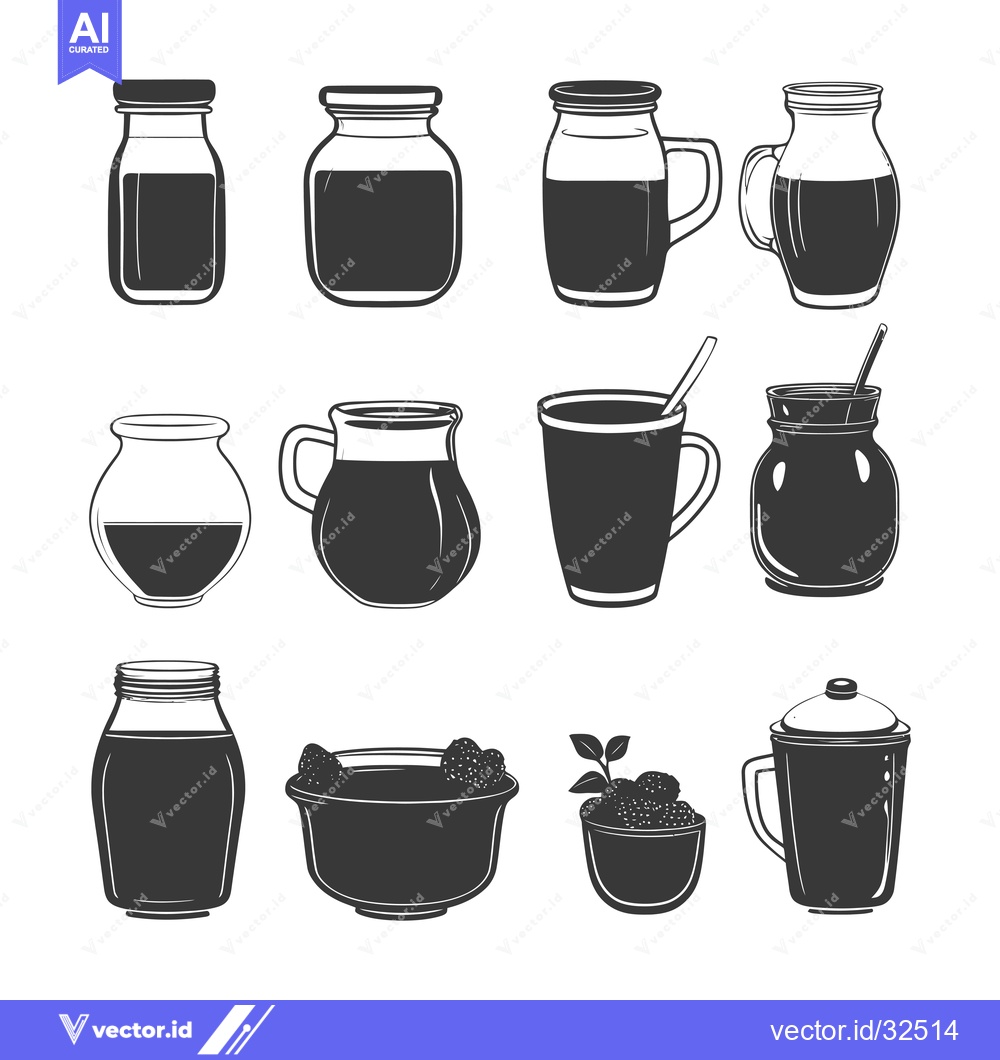 Premium Vector dari Collection of Black and White Silhouettes of Glassware for Beverages
