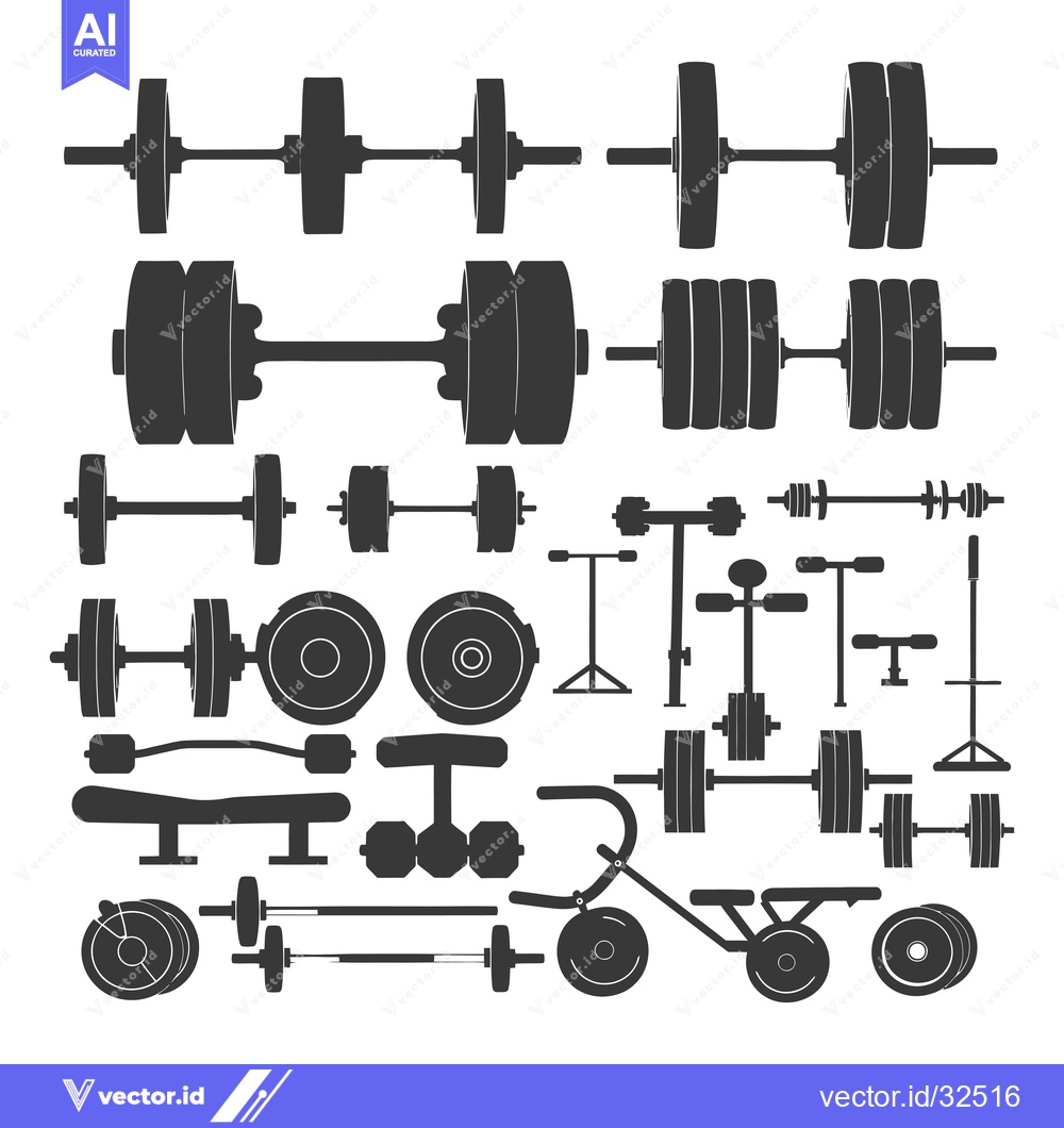 Premium Vector of Collection of Black and White Silhouettes of Gym Equipment