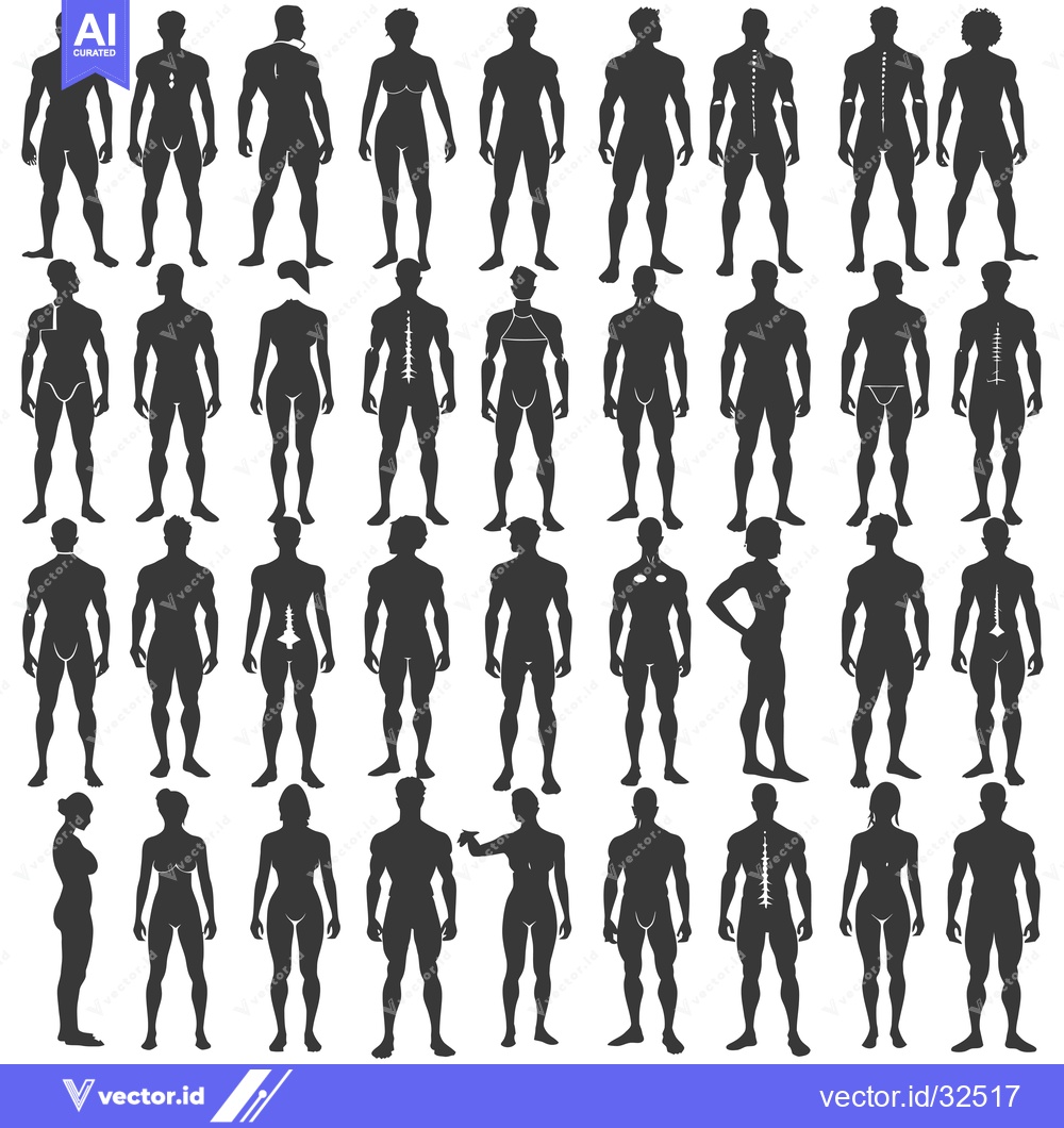 Premium Vector of Collection of Black and White Silhouettes of Human Figures