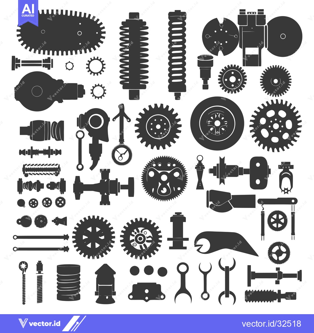 Premium Vector dari Collection of Black and White Silhouettes of Mechanical Parts