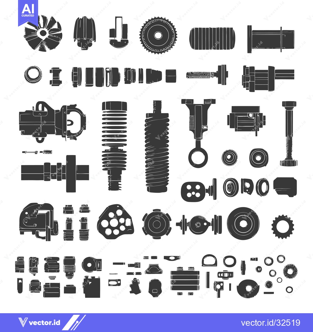 Premium Vector of Collection of Black and White Silhouettes of Mechanical Parts