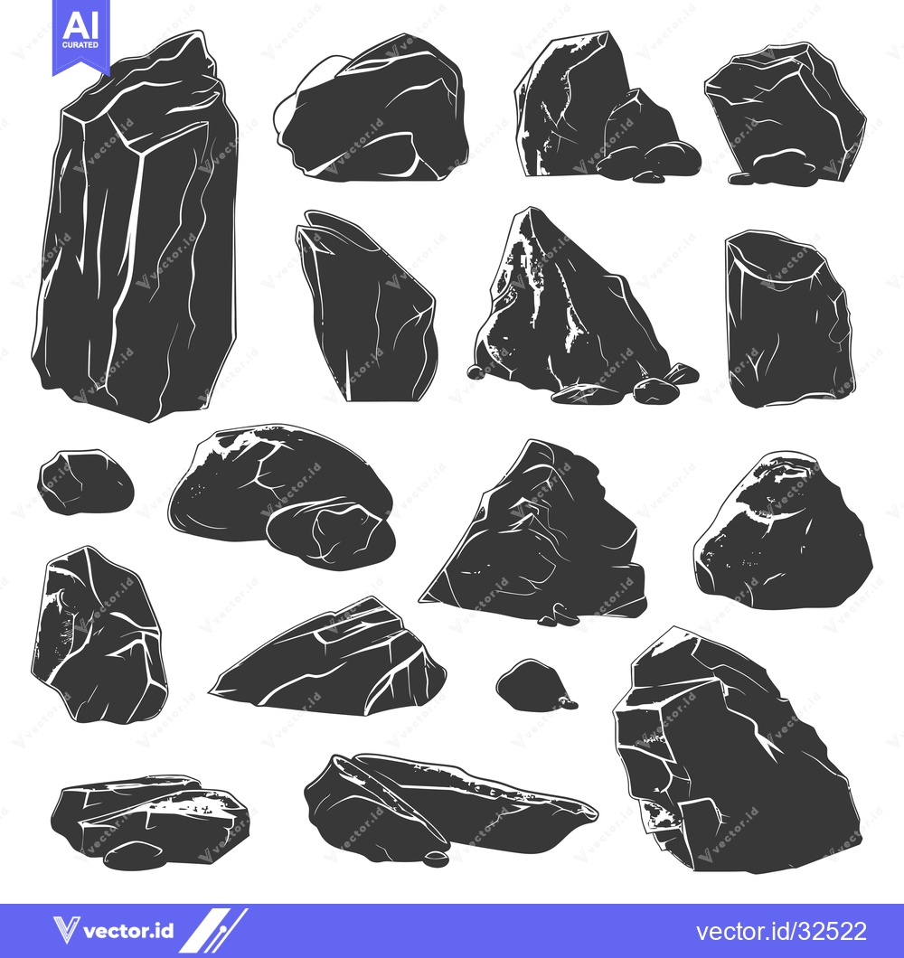 Premium Vector dari Collection of Black and White Silhouettes of Rocks