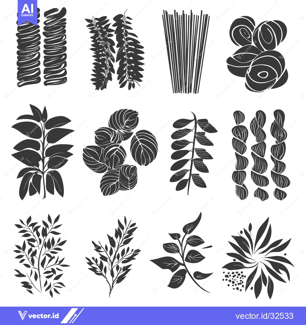 Premium Vector dari Collection of Black and White Silhouettes of Various Types of Pasta