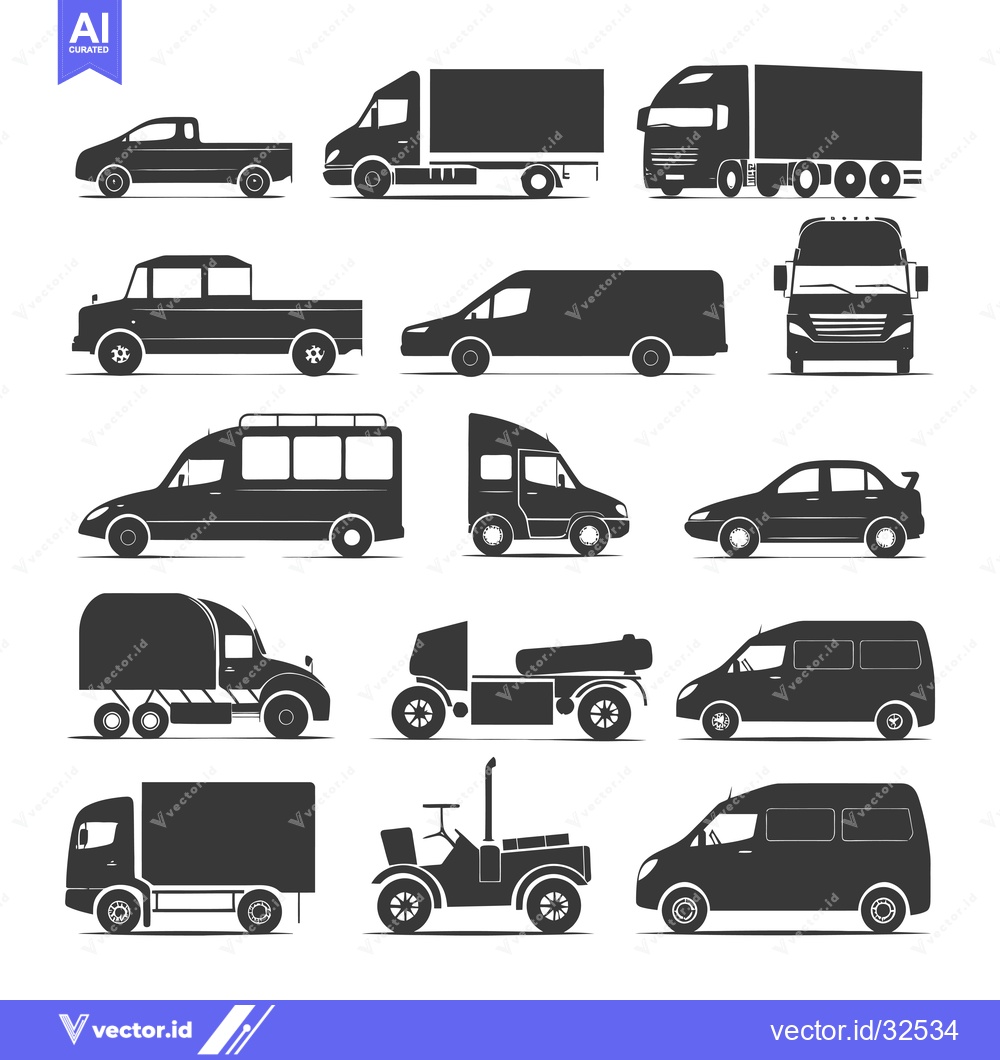 Premium Vector dari Collection of Black and White Silhouette Vehicle Icons