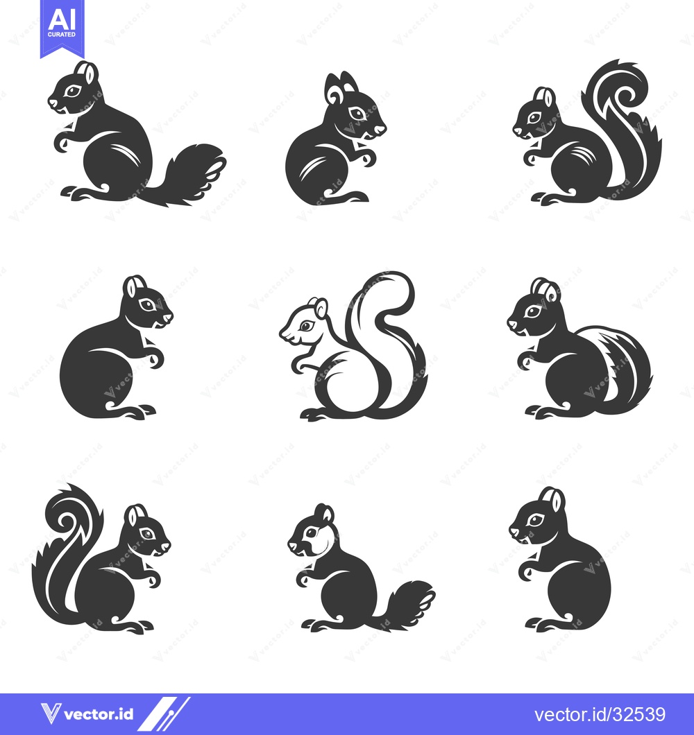 Premium Vector of Collection of Black and White Squirrel Silhouettes in Various Poses