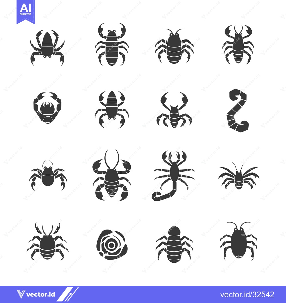 Premium Vector dari Collection of Black and White Stylized Scorpion and Crab Silhouettes