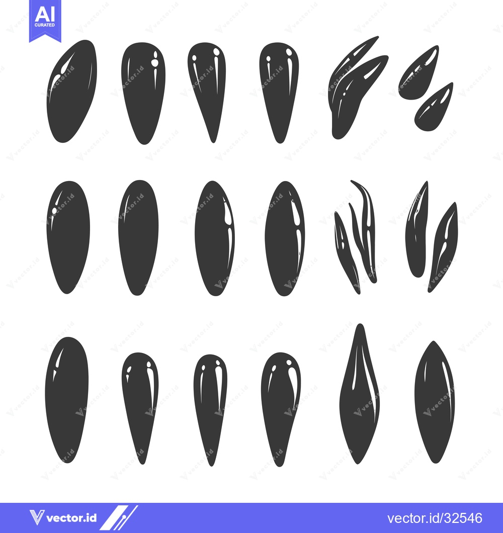 Premium Vector dari Collection of Black and White Sunflower Seed Silhouettes