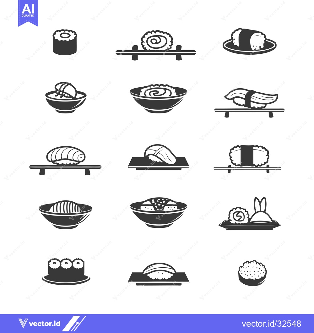 Premium Vector of Collection of Black and White Sushi Icons