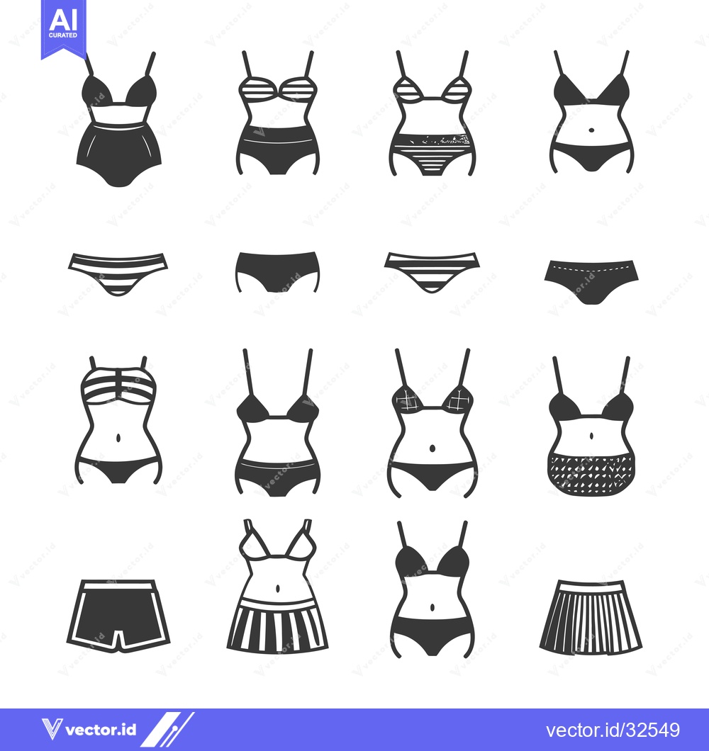 Premium Vector dari Collection of Black and White Swimsuit and Underwear Icons