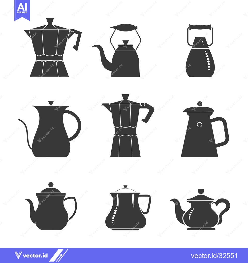 Premium Vector of Collection of Black and White Teapots and Coffee Pots