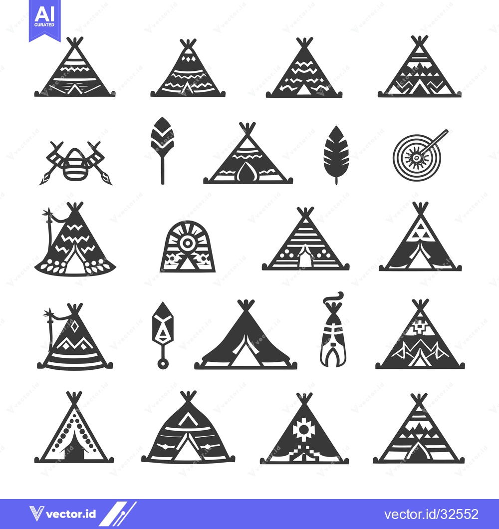 Premium Vector of Collection of Black and White Teepee and Native American Icons