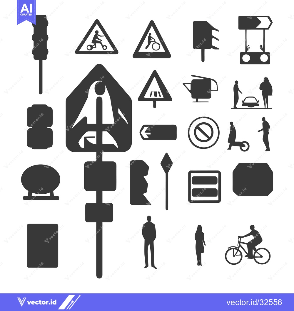 Premium Vector of Collection of Black and White Traffic Signs and Pedestrian Symbols