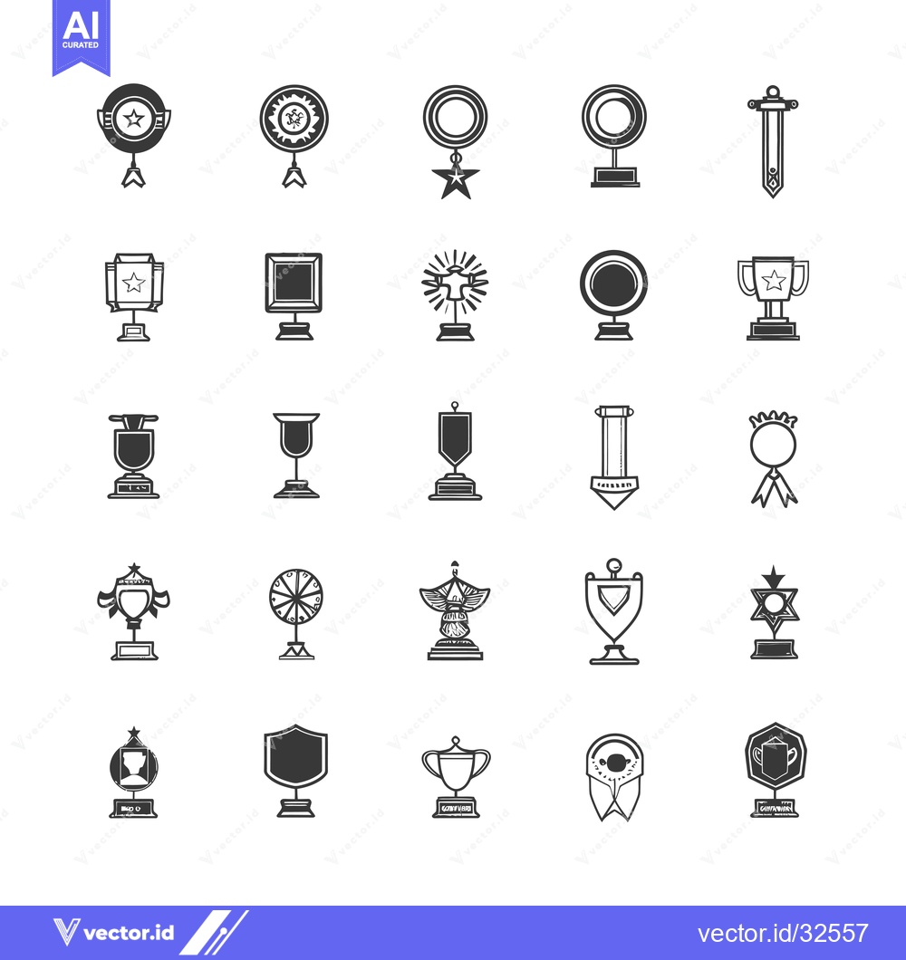 Premium Vector dari Collection of Black and White Trophy and Award Icons