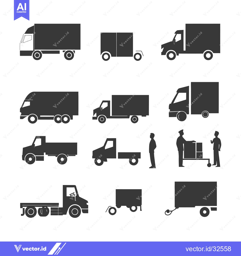 Premium Vector of Collection of Black and White Truck Silhouettes for Transportation Des