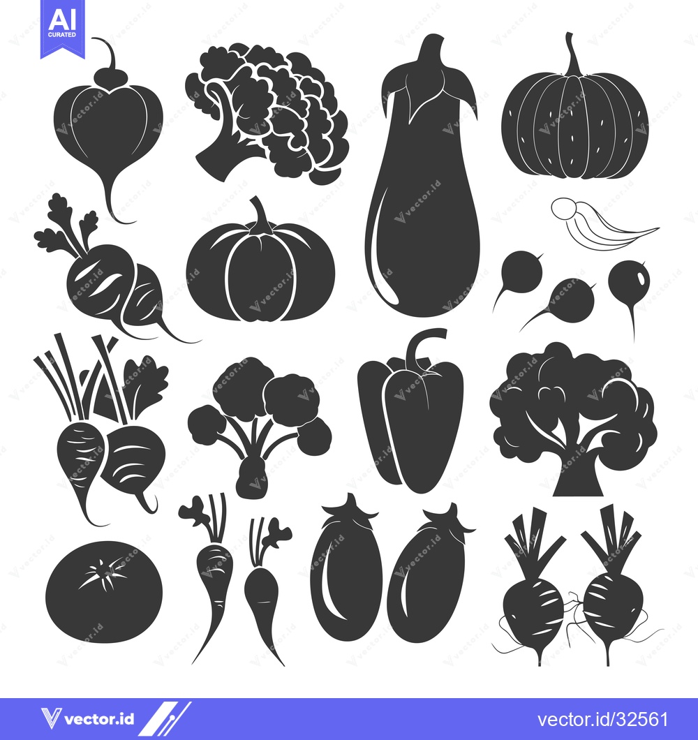 Premium Vector of Collection of Black and White Vegetable Silhouettes