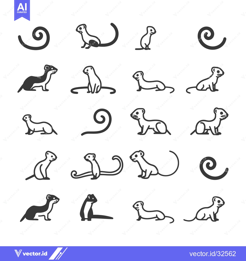 Premium Vector of Collection of black and white weasel icons in various poses