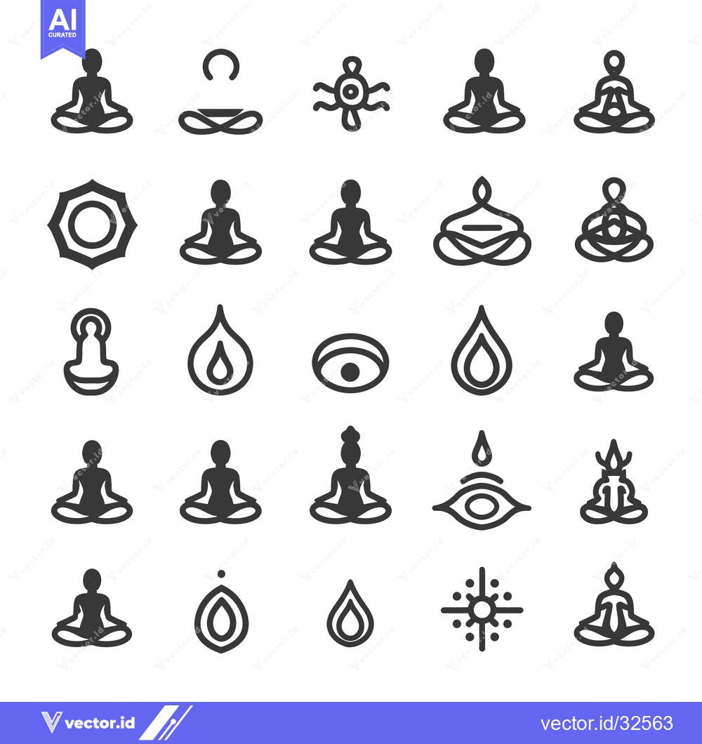 Premium Vector of Collection of Black and White Yoga and Meditation Icons