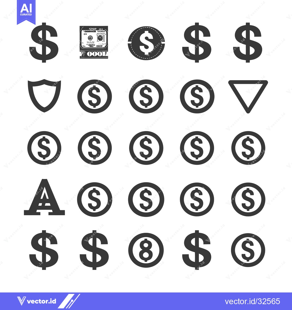 Premium Vector dari Collection of Black Dollar Signs and Coin Symbols