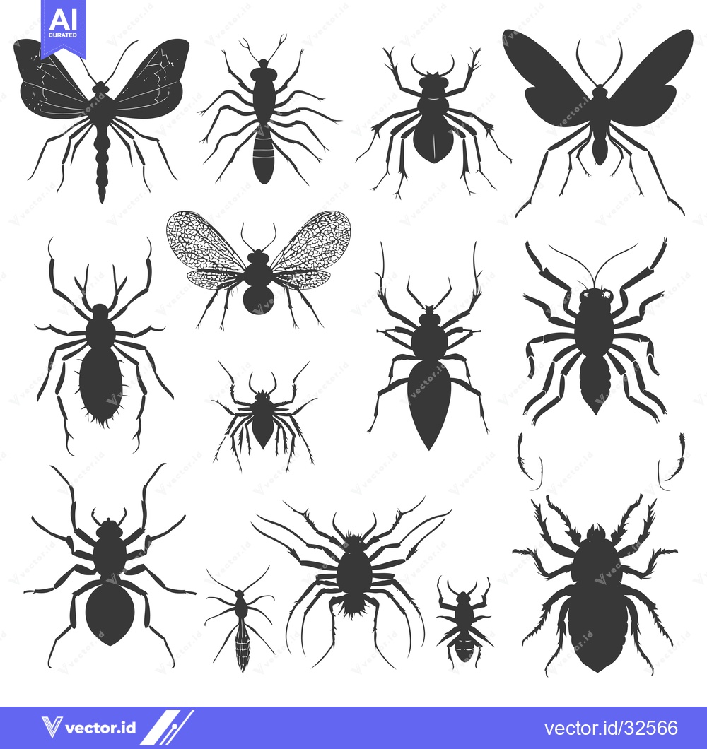 Premium Vector of Collection of Black Insect Silhouettes