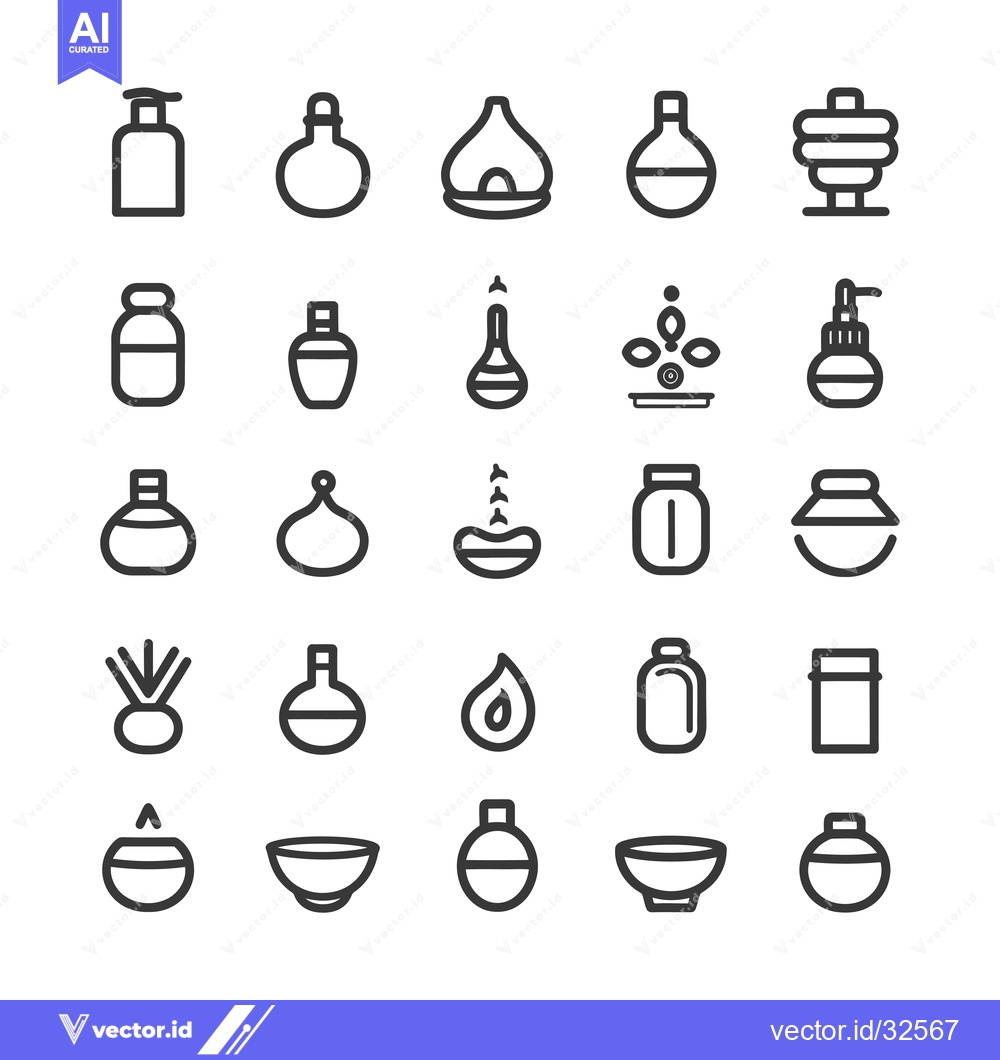 Premium Vector of Collection of Black Line Icons Depicting Various Bottles and Container
