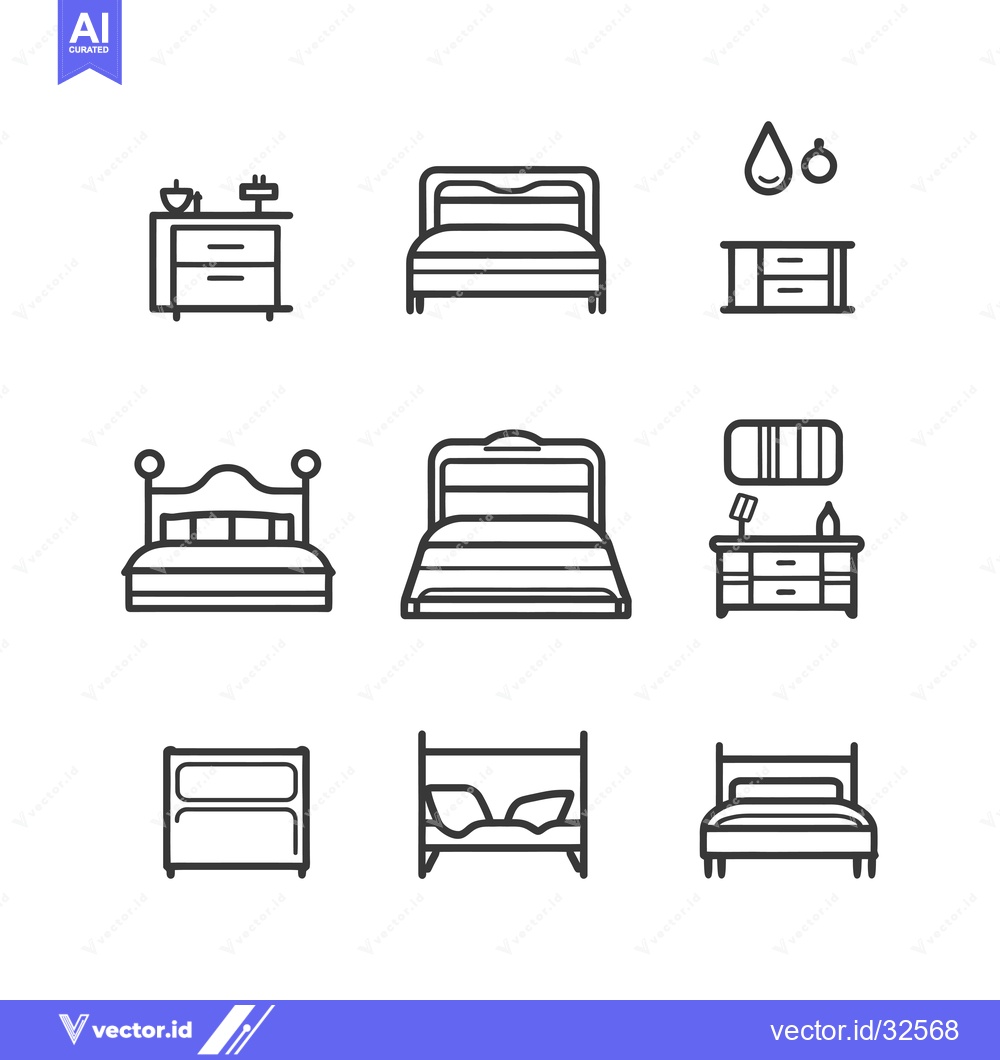 Premium Vector dari Collection of Black Outline Icons for Bedroom Furniture