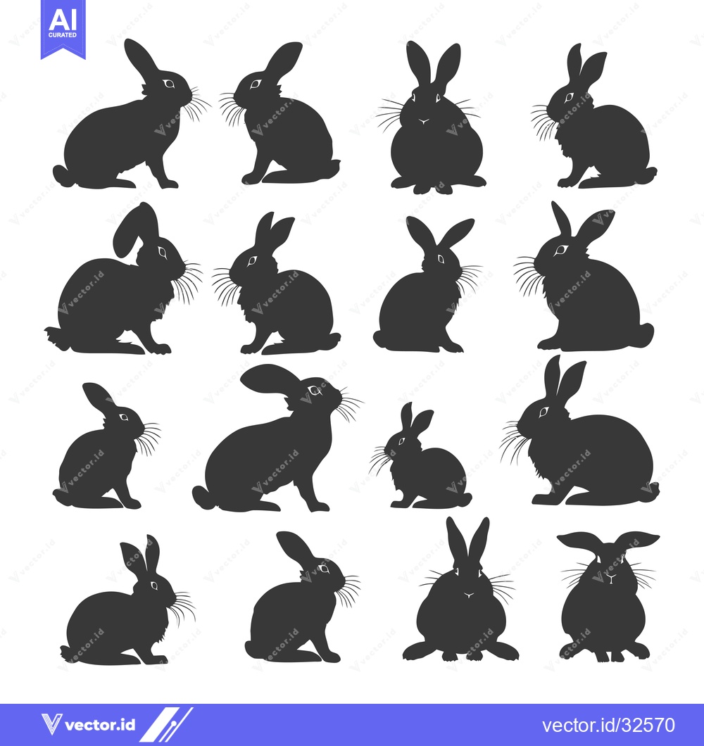 Premium Vector of Collection of Black Rabbit Silhouettes in Various Poses