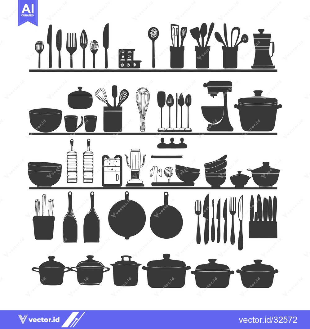 Premium Vector of Collection of Black Silhouette Kitchen Utensils and Appliances
