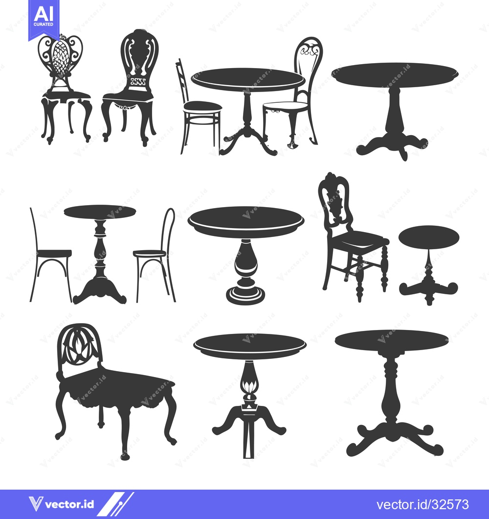 Premium Vector of Collection of Black Silhouettes of Antique Chairs and Tables