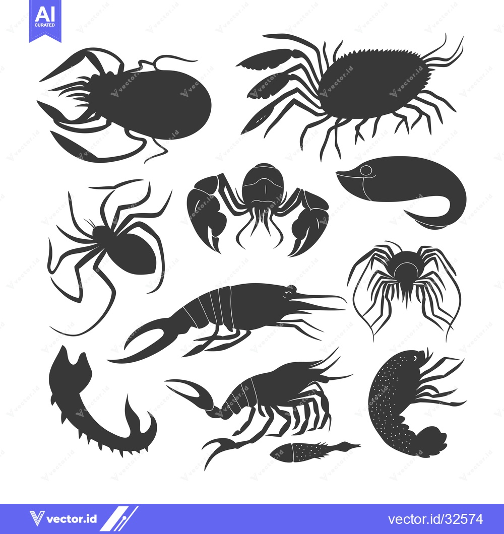 Premium Vector of Collection of Black Silhouettes of Aquatic Creatures