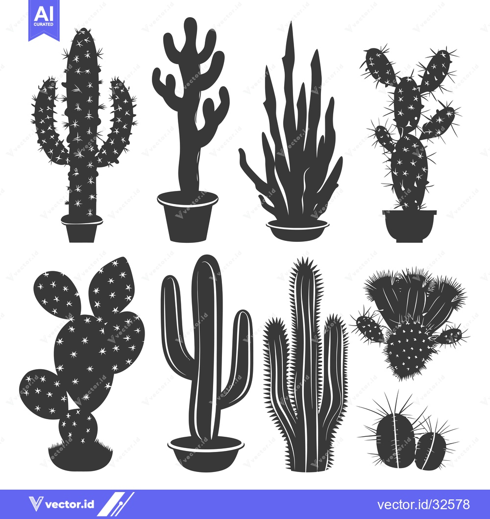 Premium Vector of Collection of Black Silhouettes of Cactus Plants