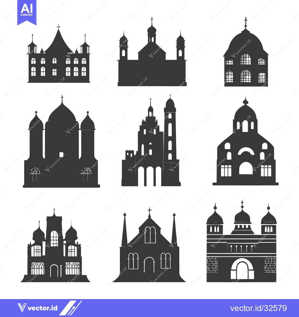 Premium Vector of Collection of Black Silhouettes of Churches and Cathedrals
