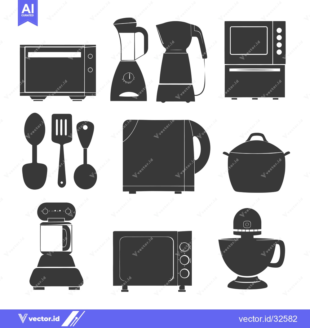 Premium Vector of Collection of Black Silhouettes of Kitchen Appliances and Utensils