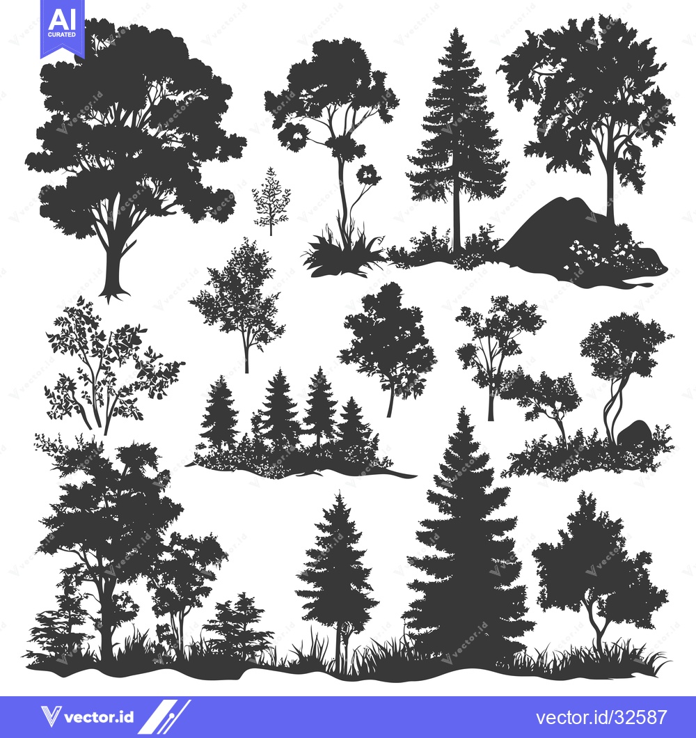 Premium Vector of Collection of Black Silhouettes of Trees and Bushes